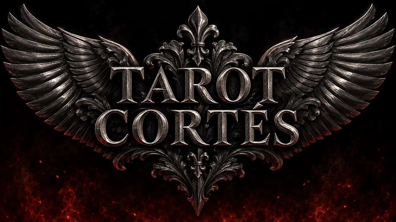 Tarot Cortés: el nombre tallado en metal oscuro entre dos alas